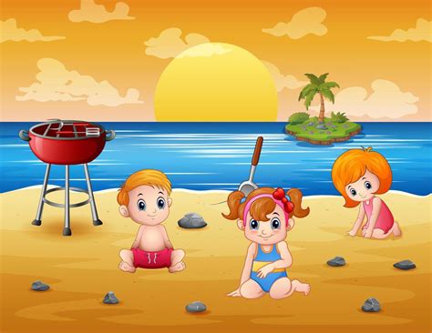 Vector Illustration Of Children Playing At The Beach 10574615 Vector