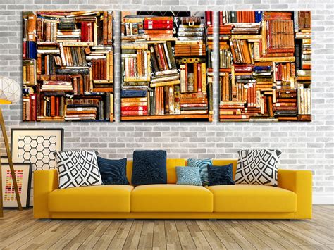 Books Wall Decor Library Wall Art Decor Bookshelves Wall Art Etsy