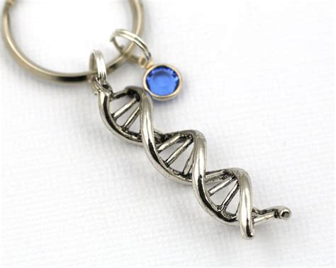 Dna Key Ring Dna Helix Keychain With Birthstone Or Pearl