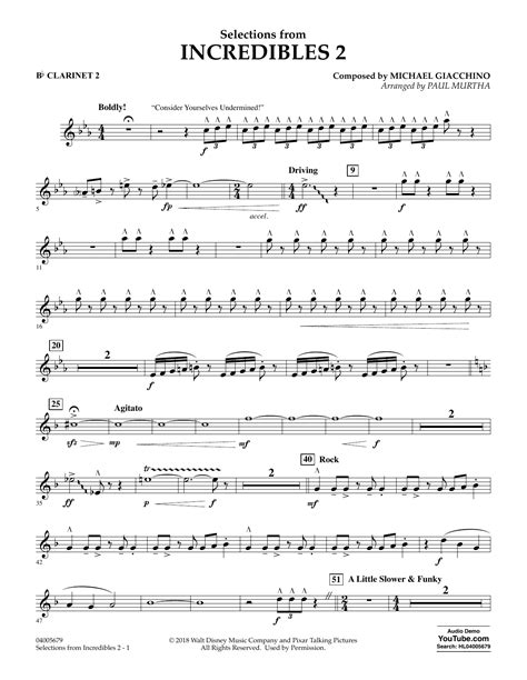 Selections From Incredibles 2 Arr Paul Murtha Bb Clarinet 2