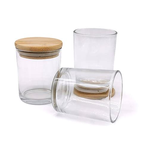 Wholesale Big Clear Glass Candle Jars With Bamboo Lid Factory And