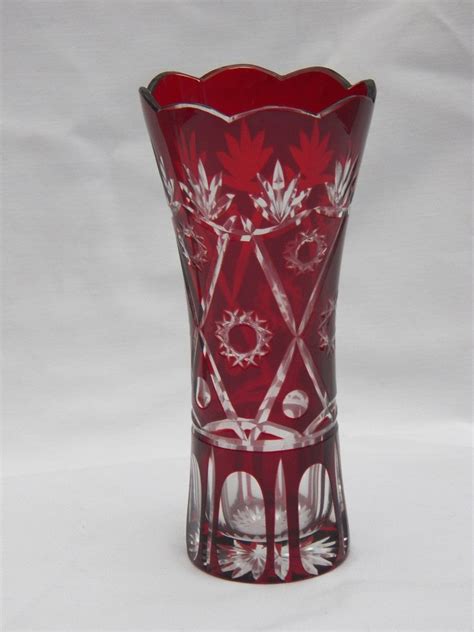 Image Detail For Ruby Cranberry Red Cut To Clear Glass Vase Scalloped Rim Vintage