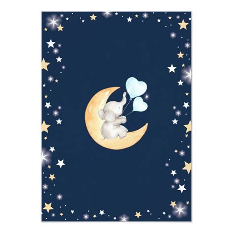 Moon Baby Shower Twinkle Star Elephant Baby Boy Invitation Zazzle