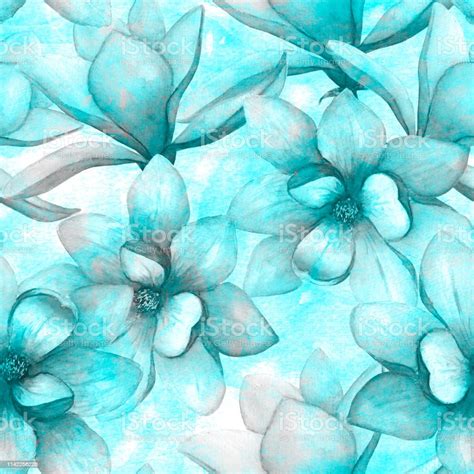 Watercolor Beautiful Magnolia Flowers Seamless Pattern Background