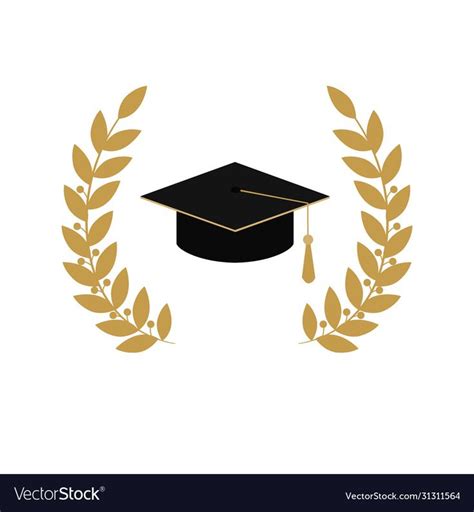 Gold Emblem Class On White Background Graduate Hat And Laurel Wreath