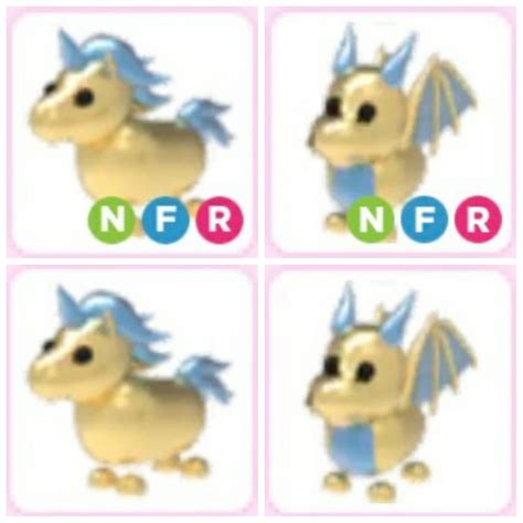 Golden Unicorn And Dragon Normal Nfr Adopt Me Pet Roblox Video Gaming