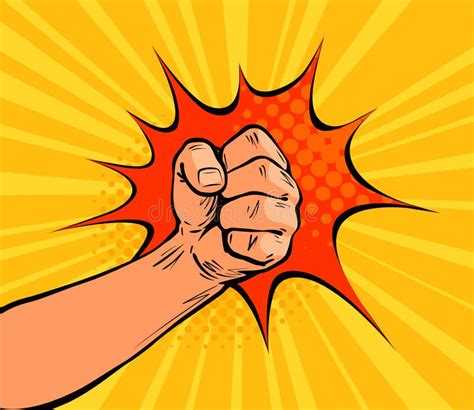 Fist Punching Crushing Blow Or Strong Punch Drawn In Pop Art Retro