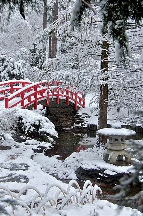 Red Bridge Under The Snow Winter Scenery Winter