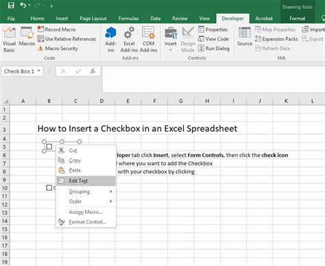 How To Insert A Checkbox In Excel