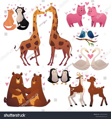 Cute Animal Couples Set Cartoon Flat Stock Vector Royalty Free