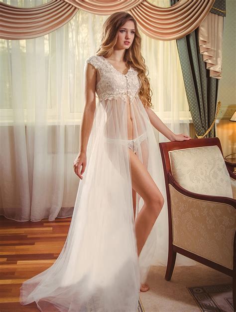 Honeymoon Lingerie Robe Nightgown Bridal Chiffon Slip Lace Etsy Australia