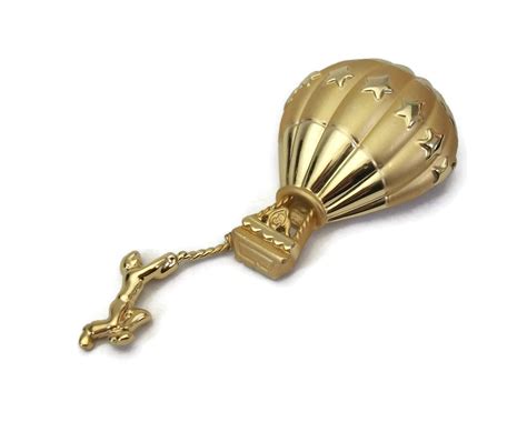 Vintage Signed Ajc Hot Air Balloon Brooch Gold Tone Funny Whimsical Jewelry Lapel Pin Catching