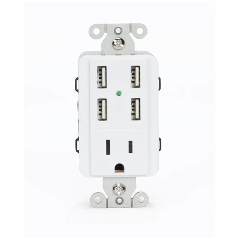 U Socket 15 Amp Ac Wall Outlet Receptacle With 4 Built In Usb Charging