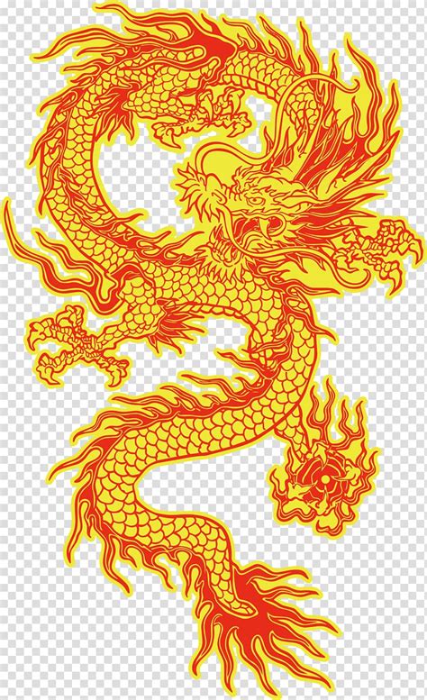 Red And Yellow Wyrm Dragon Illustration Chinese Dragon Korean Dragon