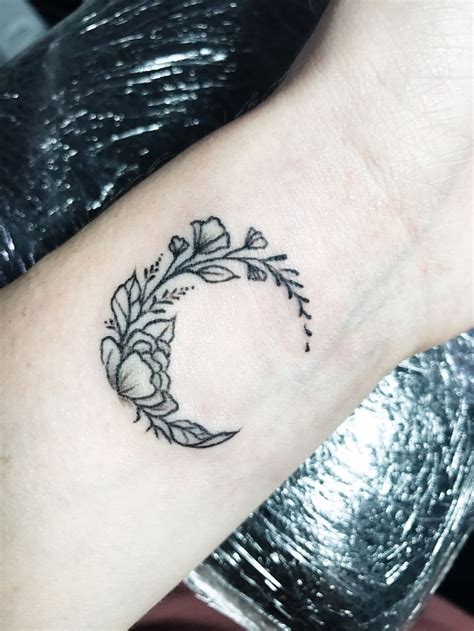 Floral Moon Tattoo On Wrist Moon Tattoo Wrist Small Moon Tattoos