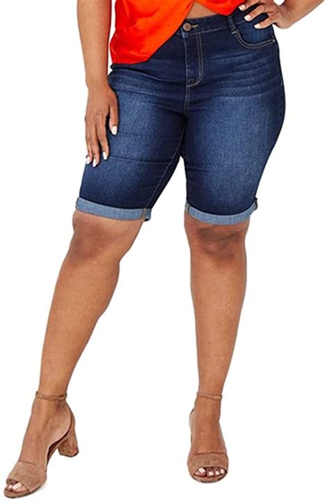 Women S Plus Size Destructed Bermuda Denim Shorts Wf Shopping