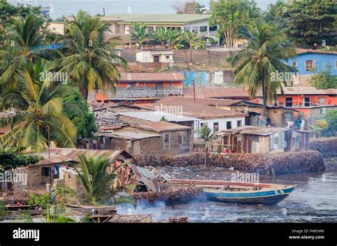 View Over Slums Of Freetown At The Sea Where The Poor Inhabitants Of