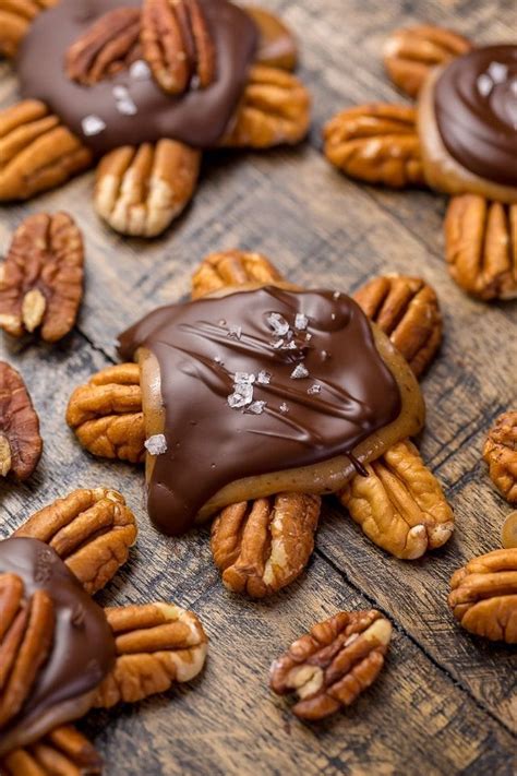A big hit at the party! Dark Chocolate Salted Caramel Pecan Turtles | Recipe | Dessert recipes, Turtle recipe, Candy recipes