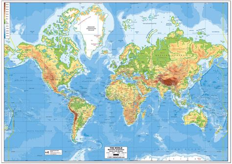 World Physical Map A1 Laminated Southern Cross Educational