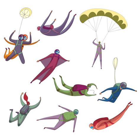 Premium Vector Set Of Images Of Different Skydiver In Flight Vector