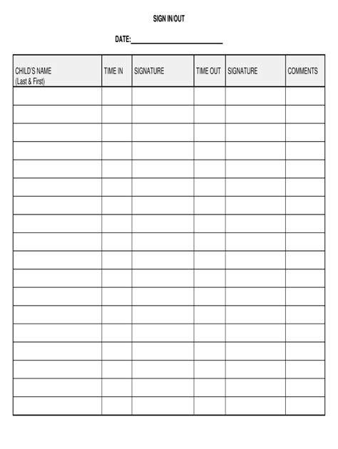 Sign In Out Sheet Template Fill Online Printable Fillable Blank