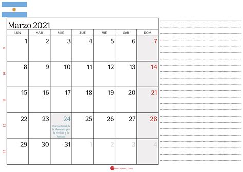 Descargar 🇦🇷 Calendario Marzo 2021 Argentina 🇦🇷