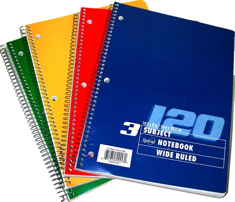 3 Subject Wide Ruled Spiral Notebook 36 Count 120 Sheets 4 Cover Colors