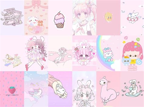 155 Pcs Pink Kawaii Anime Wall Collage Kit Pastel Pink Etsy