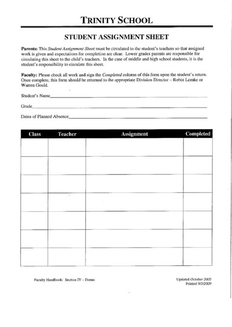 Student Assignment Sheet Printable Pdf Download