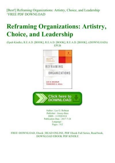 Best Reframing Organizations Artistry Choice And Leadership Free