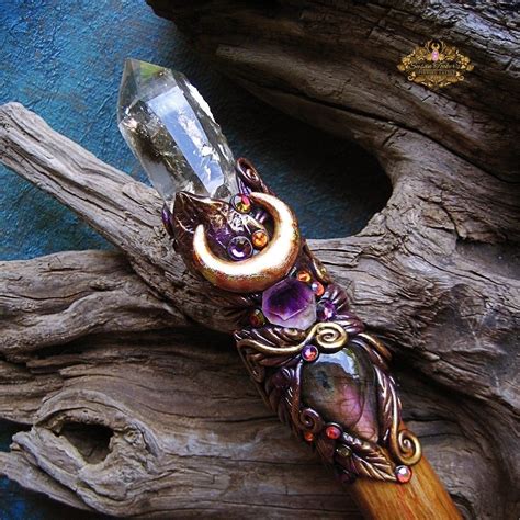 Image Of High Priestess Smoky Quartz Magic Crystal Wand Purple