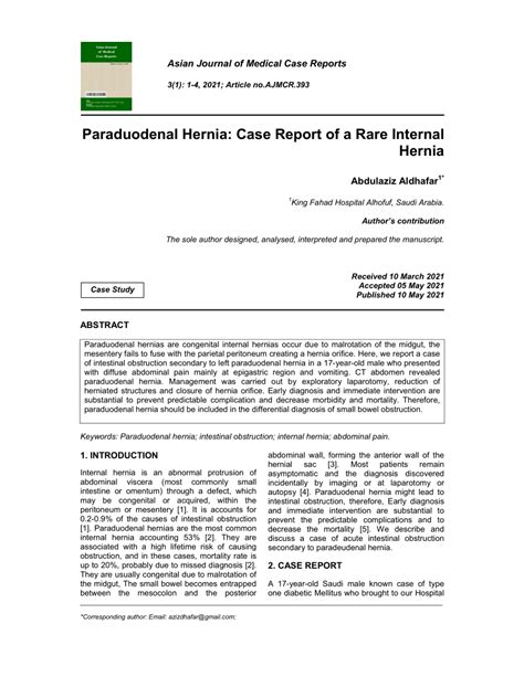 Pdf Paraduodenal Hernia Case Report Of A Rare Internal Hernia