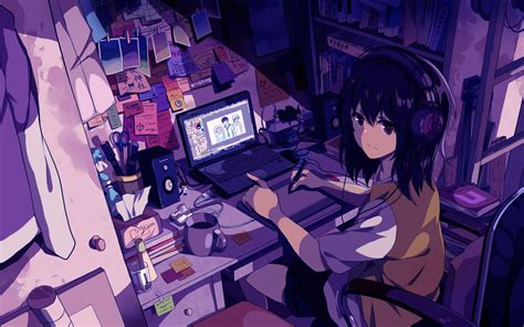 Wallpaper Illustration Anime Girls Original Characters Headphones