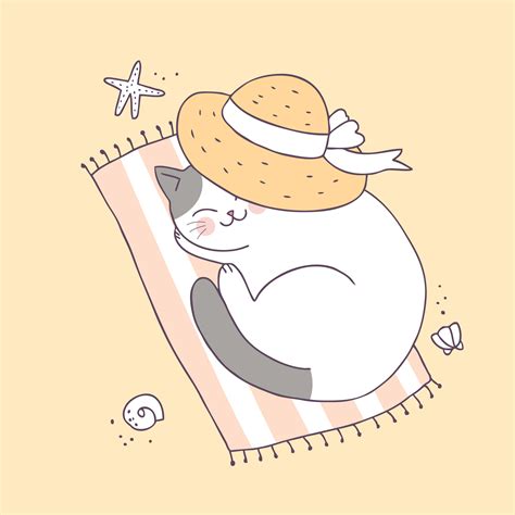 Cartoon Cute Summer Cat Sleeping Vector 546005 Vector Art At Vecteezy