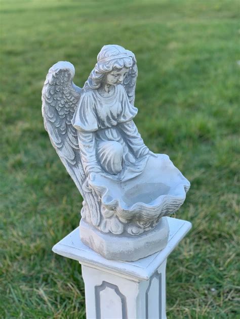 Angel Sculpture Concrete Angel With Drinking Bowl Stone Bird Etsy