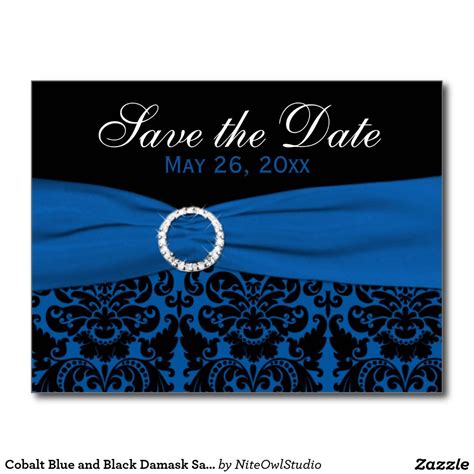Great starting point for your next campaign. Cobalt Blue and Black Damask Save the Date Card | Zazzle ...