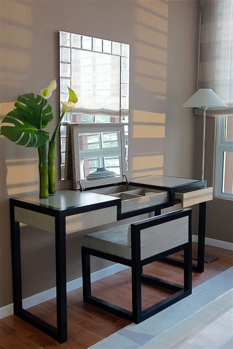 Furniture Modern Black Bedroom Vanity With Upholstered Vanity Chair