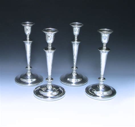 Set Of Four George Iii Antique Silver Candlesticks Made In 1802