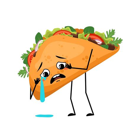 Cute Character Mexican Taco With Crying And Tears Emotion Sad Face