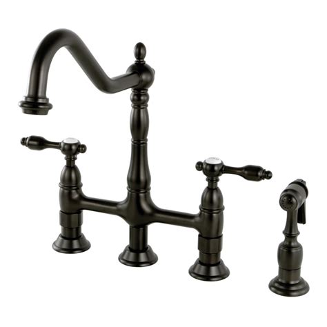 kingston brass victorian 2 handle bridge kitchen faucet with side