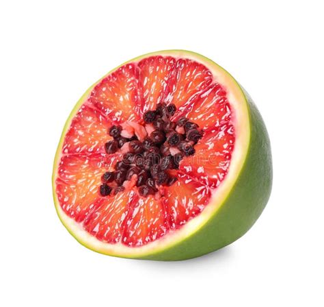 Genetically Modified Papaya With Red Orange On White Background Stock