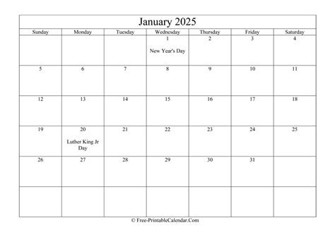 January 2025 Calendar Printable With Holidays