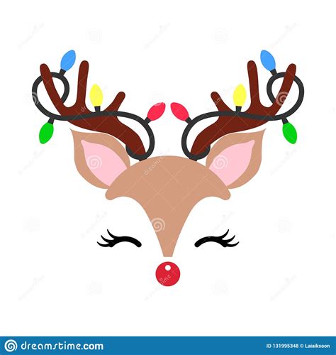Cute Christmas Red Nose Reindeer Face Stock Vector