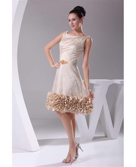 Unique Tulle Lace Short Champagne Formal Dress With Beading Sash Op4266 1304