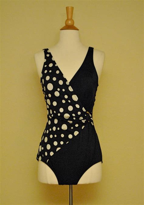 One Piece Polka Dot Black And White Bathing Suit By Taramisioux