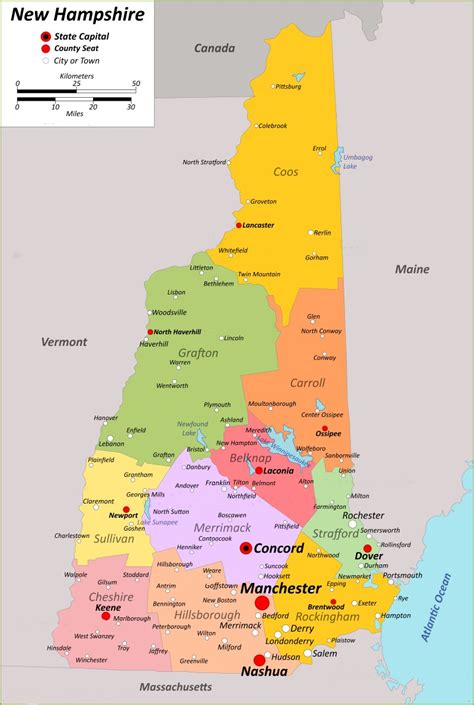 New Hampshire County Map County Map With Cities