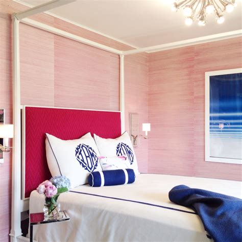 Pink Grasscloth Contemporary Bedroom Tiffany Richey And Chrissi
