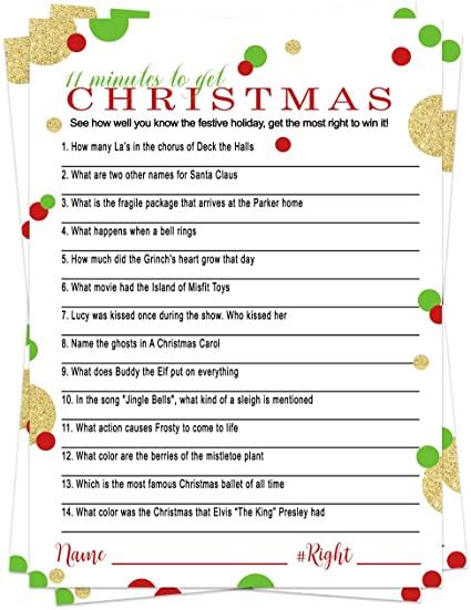 Christmas Trivia Game Cards 25 Pack Holiday