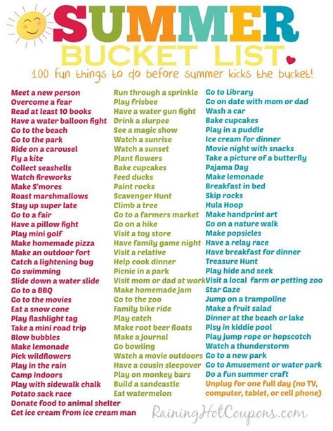 100 Fun Things To Do This Summer Printable Bucket List Summer