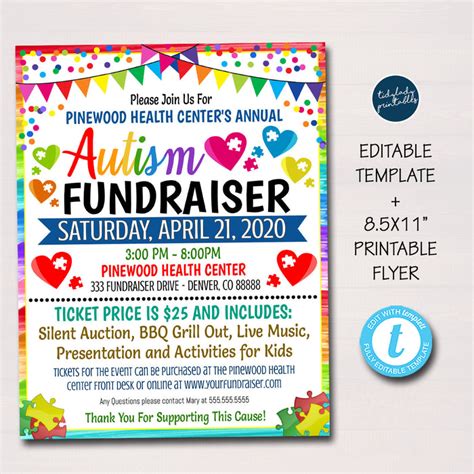 Autism Awareness Fundraiser Event Flyer Tidylady Printables